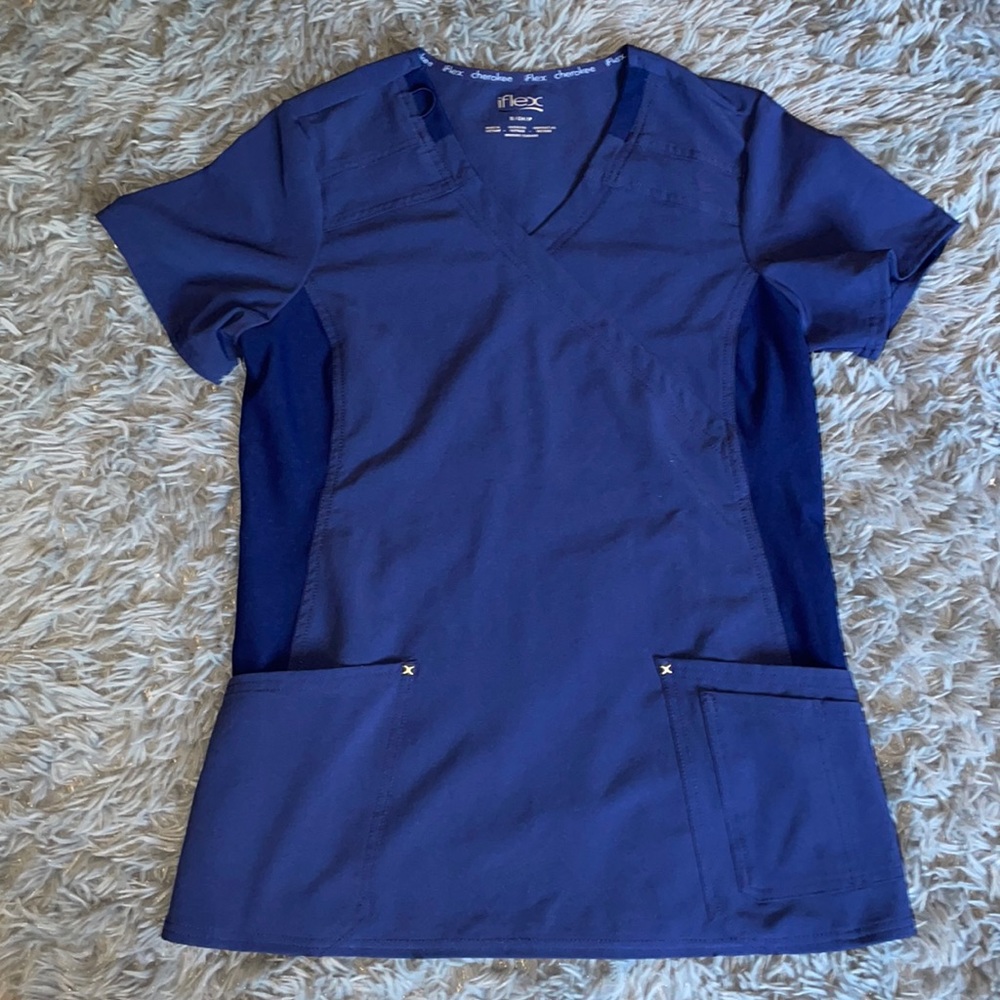 Cherokee iFlex women’s scrub top mock wrap knit panel